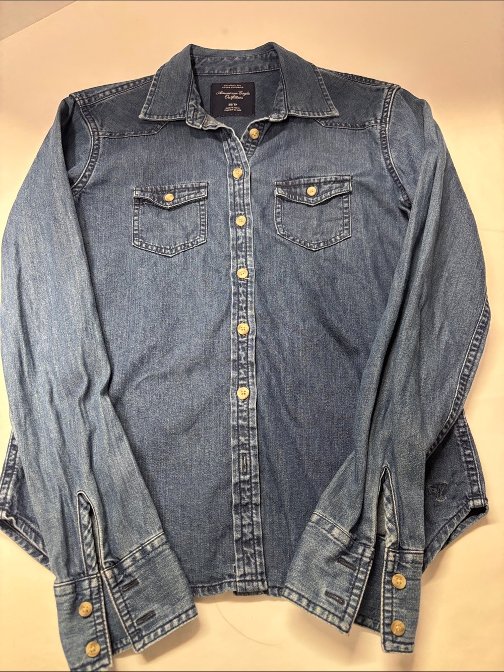 American Eagle Outfitters Blue Denim Button-Down Shirt